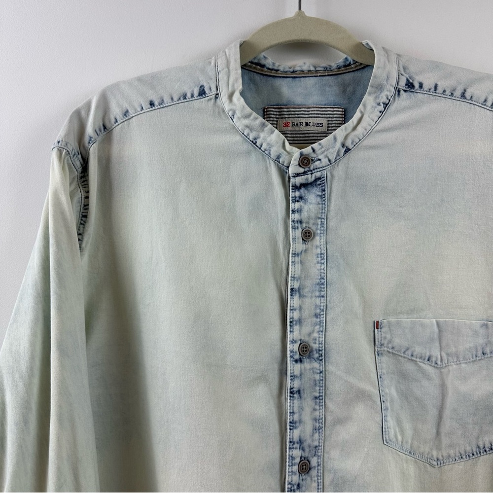 32 Bar Blues Long Sleeve Collarless Button Front Shirt XXL